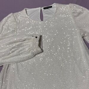Cable & Gauge White Sequin Blouse Top Women's‎ Size Large